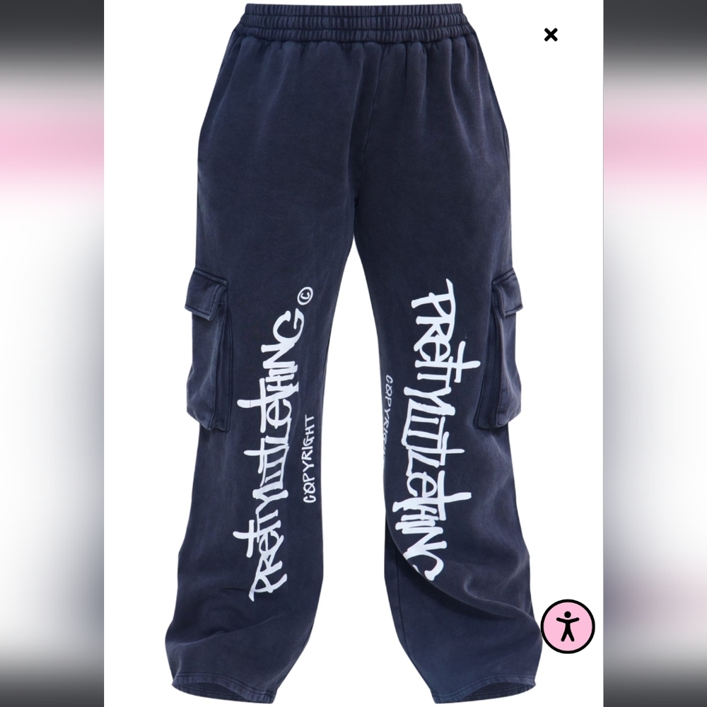 Prettylittlething cargo sweatpants 16sz black nwt - Picture 3 of 5